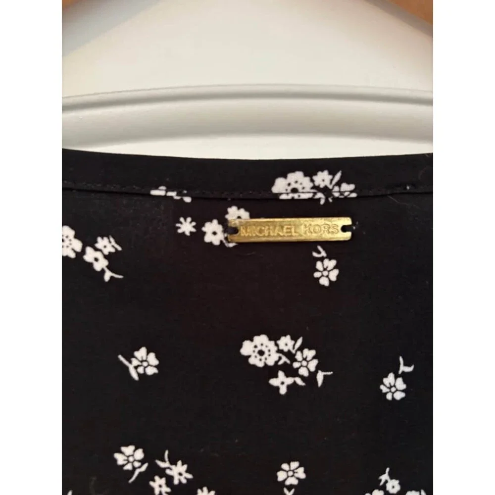 MICHAEL Michael Kors Black & White Ditsy Floral Shift Dress Short Sleeve Jersey